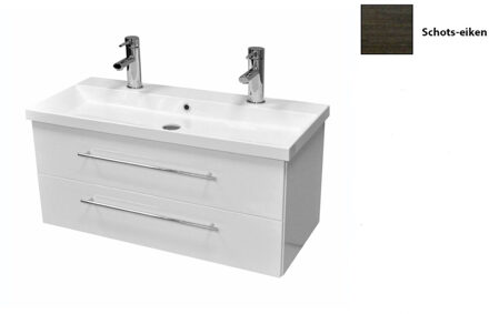 Sanicare Onderkast Sanicare Q4 2.0 Twee Soft-Close Laden Chromen Greep 100x45 cm Schots-Eiken Sanicare