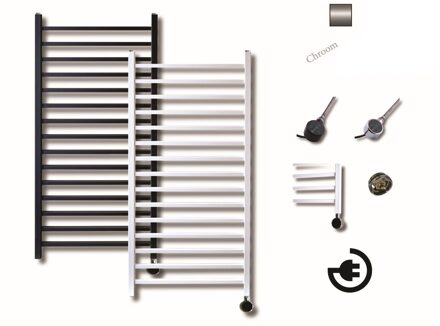 Sanicare Qubic elektrische design radiator 125x60cm chroom met thermostaat rechts chroom