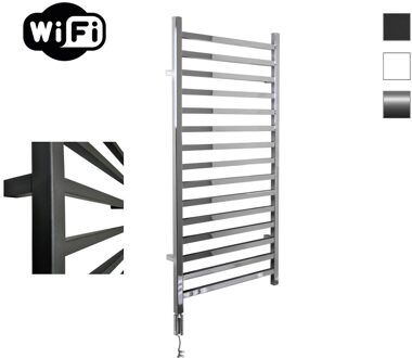 Sanicare Qubic elektrische radiator 60x126cm chroom met WiFi en thermostaat links chroom