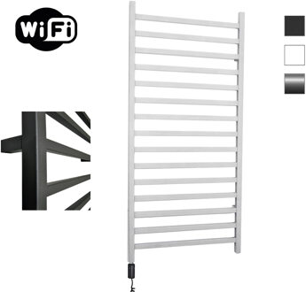 Sanicare Qubic elektrische radiator 60x126cm wit met WiFi en thermostaat links zwart