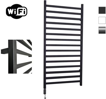 Sanicare Qubic elektrische radiator 60x126cm zwart mat met WiFi en thermostaat links zwart