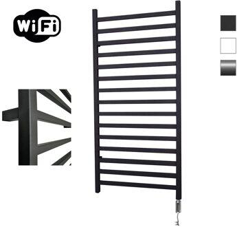 Sanicare Qubic elektrische radiator 60x126cm zwart mat met WiFi en thermostaat rechts chroom