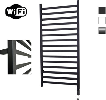 Sanicare Qubic elektrische radiator 60x126cm zwart mat met WiFi en thermostaat rechts zwart