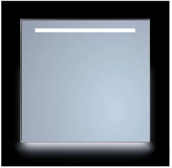 Sanicare Spiegel Sanicare Q-Mirrors 75x70 cm Rechthoek Met Aan De Bovenkant & Onderzijde LED Warm White, Omlijsting Mat Zwart incl. ophangmateriaal Zonder Schakelaar