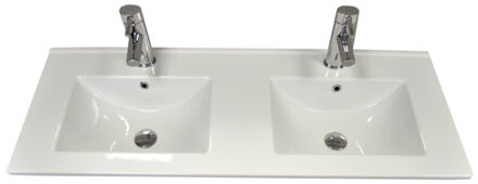 Sanicare Wastafel Sanicare Dubbel Q1 Twee Kraangaten 120x45 cm Keramisch Wit (exclusief meubel)