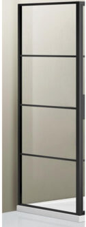 Saniclass Bellini zijwand 80x200cm veiligheidsglas mat zwart frame lines buitenzijde met anti kalk