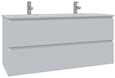 Saniclass Chaci Badkamermeubelset - 120x46x55cm - keramische wastafel wit - 2 wasbakken - 2 kraangaten - 2 lades - mat wit SW1212780/SW804533 Wit mat