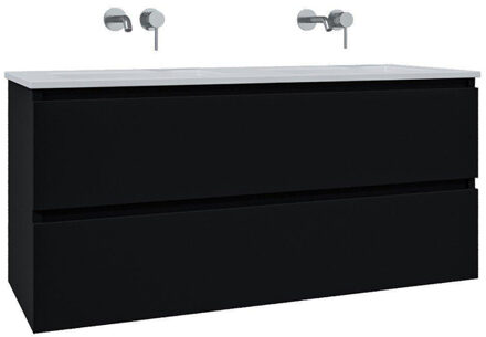 Saniclass Chaci Badkamermeubelset - 120x46x55cm - keramische wastafel wit - 2 wasbakken - zonder kraangaten - 2 lades - mat zwart SW1212777/SW773928 Zwart mat