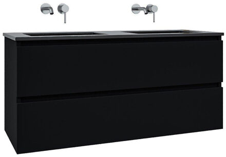 Saniclass Chaci Badkamermeubelset - 120x46x55cm - keramische wastafel zwart - 2 wasbakken - zonder kraangaten - 2 lades - mat zwart SW1212777/SW773933 Zwart mat