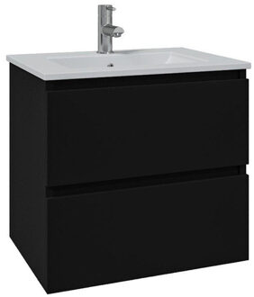 Saniclass Chaci Badkamermeubelset - 80x46x55cm - keramische wastafel wit - 1 wasbak - 1 kraangat - 2 lades - mat zwart SW1212768/SW804531 Zwart mat