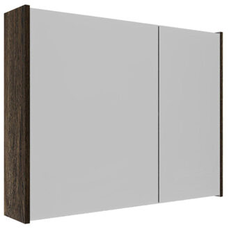 Saniclass Holz Frame Spiegelkast - 80x63x16cm - inclusief zijpanelen - Eiken charcoal SW1420837/SW1212816