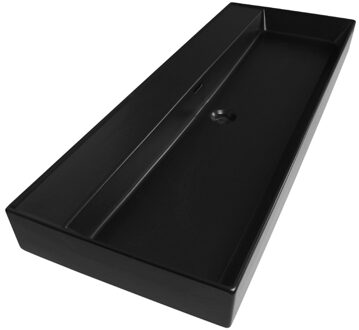 Saniclass Legend Meubelwastafel - 120x47x13cm - overloop - 1 wasbak - zonder kraangat - keramiek - mat zwart SW972107 Zwart mat