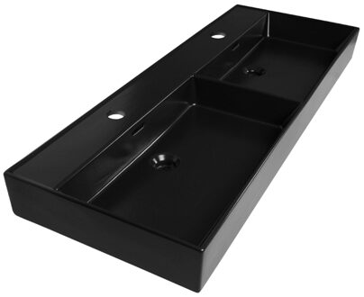 Saniclass Legend Meubelwastafel - 120x47x13cm - overloop - 2 wasbakken - links rechts 2 kraangaten - keramiek - mat zwart 2228 Zwart mat