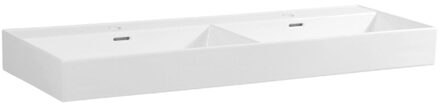 Saniclass Legend Meubelwastafel - 120x47x13cm - overloop - 2 wasbakken - links rechts 2 kraangaten - keramiek - wit SW915373 Wit glans