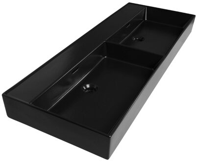 Saniclass Legend Meubelwastafel - 120x47x13cm - overloop - 2 wasbakken links/rechts - zonder kraangat - keramiek - mat zwart 2227 Zwart mat