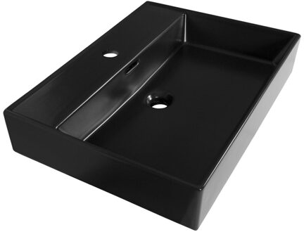 Saniclass Legend Meubelwastafel - 60x47x13cm - overloop - 1 wasbak - 1 kraangat - keramiek - mat zwart Zwart mat