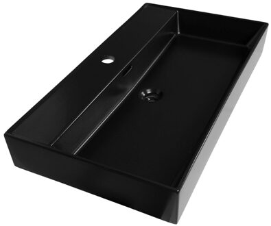 Saniclass Legend Meubelwastafel - 80x47x13cm - overloop - 1 wasbak - 1 kraangat - keramiek - mat zwart 2223 Zwart mat