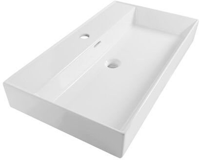 Saniclass Legend Meubelwastafel - 80x47x13cm - overloop - 1 wasbak - 1 kraangat - keramiek - wit SW915365 Wit glans