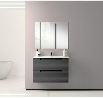 Saniclass Prime Balance Badkamermeubelset - 80x55x45cm - 1 rechthoekige keramische wasbak wit - 1 kraangat - 2 lades - rechthoekige spiegel - mat antraciet SW892622/SW804531/SW724611 Antraciet mat