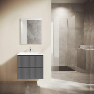 Saniclass Prime Blend Badkamermeubelset - 60x55x46cm - 1 rechthoekige keramische wasbak wit - 1 kraangat - 2 lades - rechthoekige spiegel - mat antraciet SW892640/SW804530/SW724610 Antraciet mat