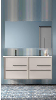 Saniclass Prime Essential Badkamermeubelset - 120x55x46cm - 2 ovale wasbakken wit - 2 kraangaten - 4 lades - rechthoekige spiegel - mat cotton (beige) 2xSW892657/SW718719/SW724613 Cotton mat (beige)