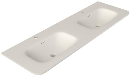 Saniclass Terra Meubelwastafel - 141x46x1.2cm - afgeronde hoeken - 2 wasbakken - 2 kraangaten - solid surface - wit mat SW1418385