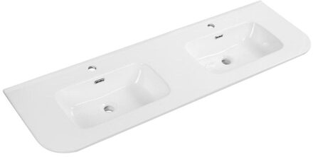 Saniclass Terra Meubelwastafel - 141x46x2cm - afgeronde hoeken - 2 wastafels - 2 kraangaten - wit glans SW1418361