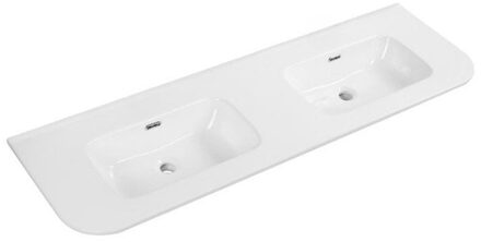 Saniclass Terra Meubelwastafel - 141x46x2cm - afgeronde hoeken - 2 wastafels - zonder kraangat - wit glans SW1418360