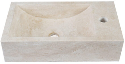 Saniclass Travertine Fontein - 40x22x10cm - rechthoek - kraangat rechts - Travertine SW1244452 Yellow Travertine