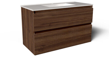 Saniclass Vita Badkamermeubelset - 100x60x46cm -2 lades - greeploos - 1 wasbak - 1 kraangat - overloop - keramiek - noten SW1413852/SW804532