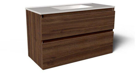 Saniclass Vita Badkamermeubelset - 100x60x46cm - 2 lades - greeploos - 1 wasbak - zonder kraangaten - overloop - keramiek - noten SW1413852/SW773927