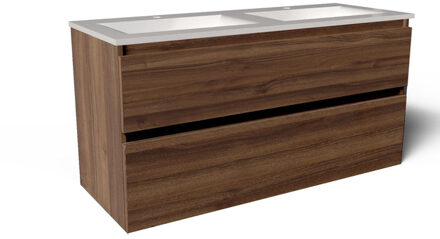 Saniclass Vita Badkamermeubelset - 120x60x46cm -2 lades - greeploos - 2 wasbakken - 2 kraangaten - overloop - keramiek - noten SW1413856/SW804533