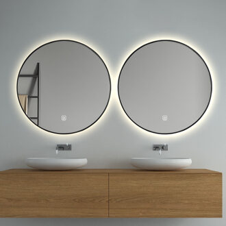 Saniclear Set van 2 Saniclear Circle Black ronde spiegel met LED verlichting 60cm incl. spiegelverwarming mat zwart