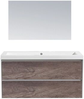 Sanilux Badkamermeubel Sanilux PL 100 Greeploos Incl Spiegel En Wastafel Century Oak Multiplex 100x47x50 cm