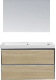Sanilux Badkamermeubel Sanilux PL 100 Greeploos Incl Spiegel En Wastafel Light Wood Multiplex 100x47x50 cm