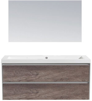 Sanilux Badkamermeubel Sanilux PL 120 Greeploos Incl Spiegel En Wastafel Century Oak Multiplex 120x47x50 cm