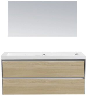 Sanilux Badkamermeubel Sanilux PL 120 Greeploos Incl Spiegel En Wastafel Light Wood Multiplex 120x47x50 cm