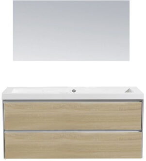 Sanilux Badkamermeubel Sanilux PL 120 Greeploos Incl Spiegel En Wastafel Light Wood Multiplex 120x47x50 cm