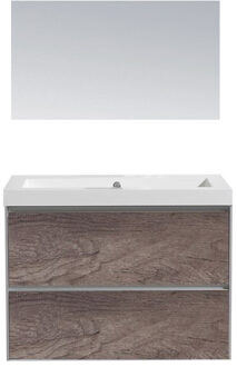 Sanilux Badkamermeubel Sanilux PL 60 Greeploos Incl Spiegel En Wastafel Century Oak Multiplex 60x47x50 cm