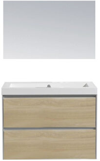Sanilux Badkamermeubel Sanilux PL 60 Greeploos Incl Spiegel En Wastafel Light Wood Multiplex 60x47x50 cm