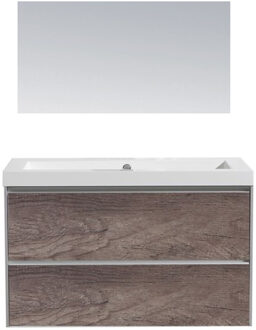 Sanilux Badkamermeubel Sanilux PL 80 Greeploos Incl Spiegel En Wastafel Century Oak Multiplex 80x47x50 cm Light wood