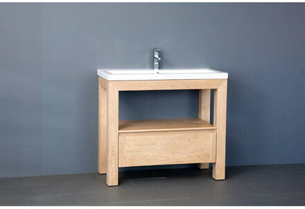 Sanilux Badkamermeubelset Sanilux Robusta Keramiek 100x47x85 cm 1 Kraangat Massief Eikenhout Massief hout