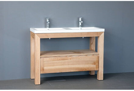 Sanilux Badkamermeubelset Sanilux Robusta Keramiek 120x47x85 cm 2 Kraangaten Massief Eikenhout Massief hout