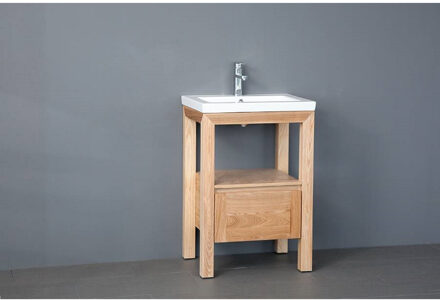 Sanilux Badkamermeubelset Sanilux Robusta Keramiek 60x47x85 cm 1 Kraangat Massief Eikenhout Massief hout