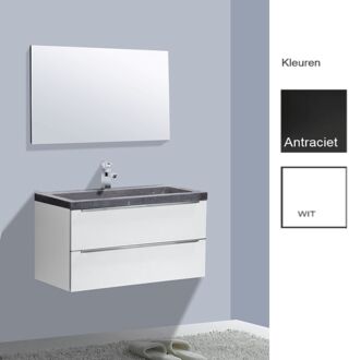 Sanilux Badkamermeubelset Sanilux Senza Stone 100x47x50 cm 1 Kraangat Hoogglans Antraciet