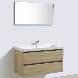 Sanilux Badkamermeubelset Sanilux Trendline 100x47x50 cm 2 Kraangaten Light Wood