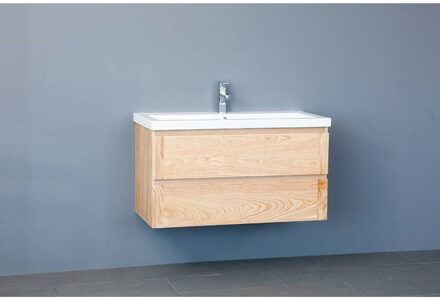 Sanilux Badkamermeubelset Sanilux Wood Keramiek 100x47x50 cm Eikenhout (inclusief 1 kraangat) Massief hout