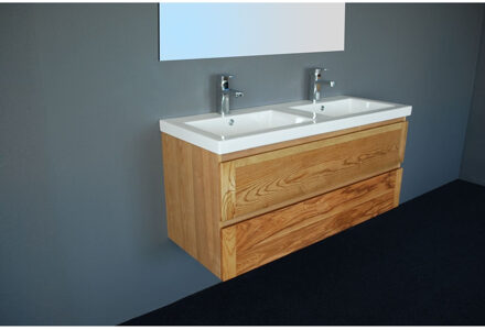 Sanilux Badkamermeubelset Sanilux Wood Keramiek 120x47x50 cm Eikenhout (inclusief 2 kraangaten) Massief hout