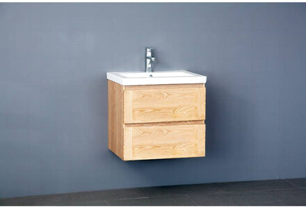 Sanilux Badkamermeubelset Sanilux Wood Keramiek 60x47x50 cm Eikenhout (inclusief 1 kraangat)