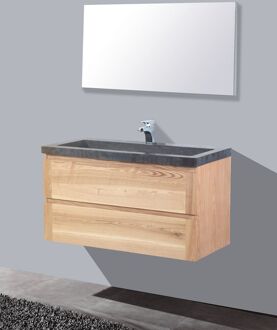 Sanilux Badkamermeubelset Sanilux Wood Stone 100x47x50 cm Massief Eikenhout Massief hout